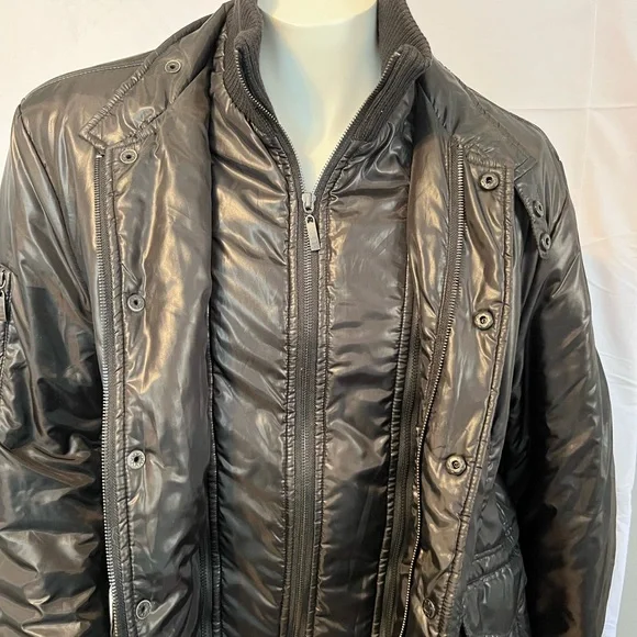 Tallia Mens Size L Black Jacket Coat w/ Zipper 5 Snap & Detachable Collar - Picture 2 of 14